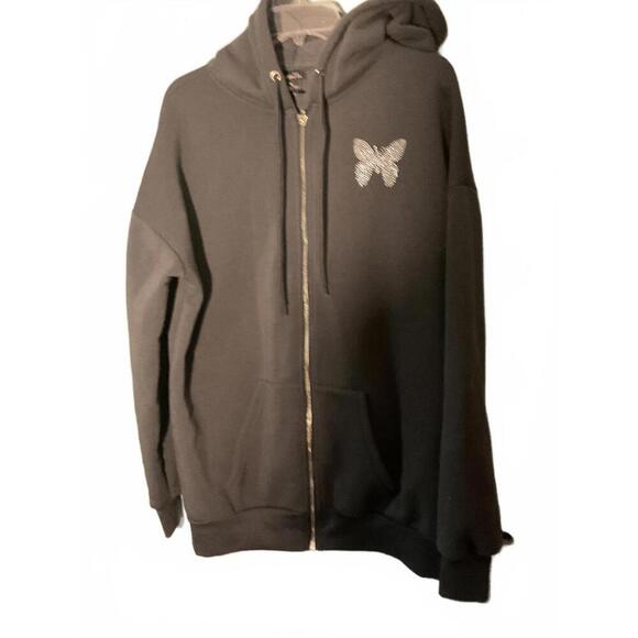 Rue21 Tops - Rue21  Zip-Up Hoodie with Rhinestone Butterfly Design Medium Over sized